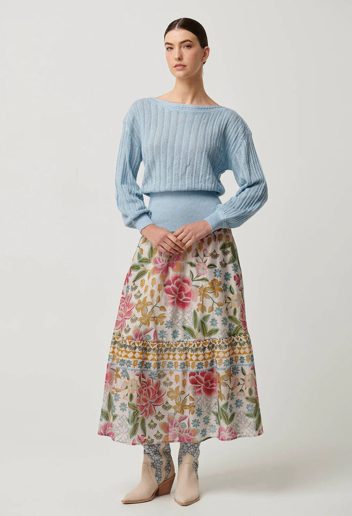 ONCE WAS Marley Super Fine Merino Supima Cotton Braided Pointelle Knit Top knit Once Was