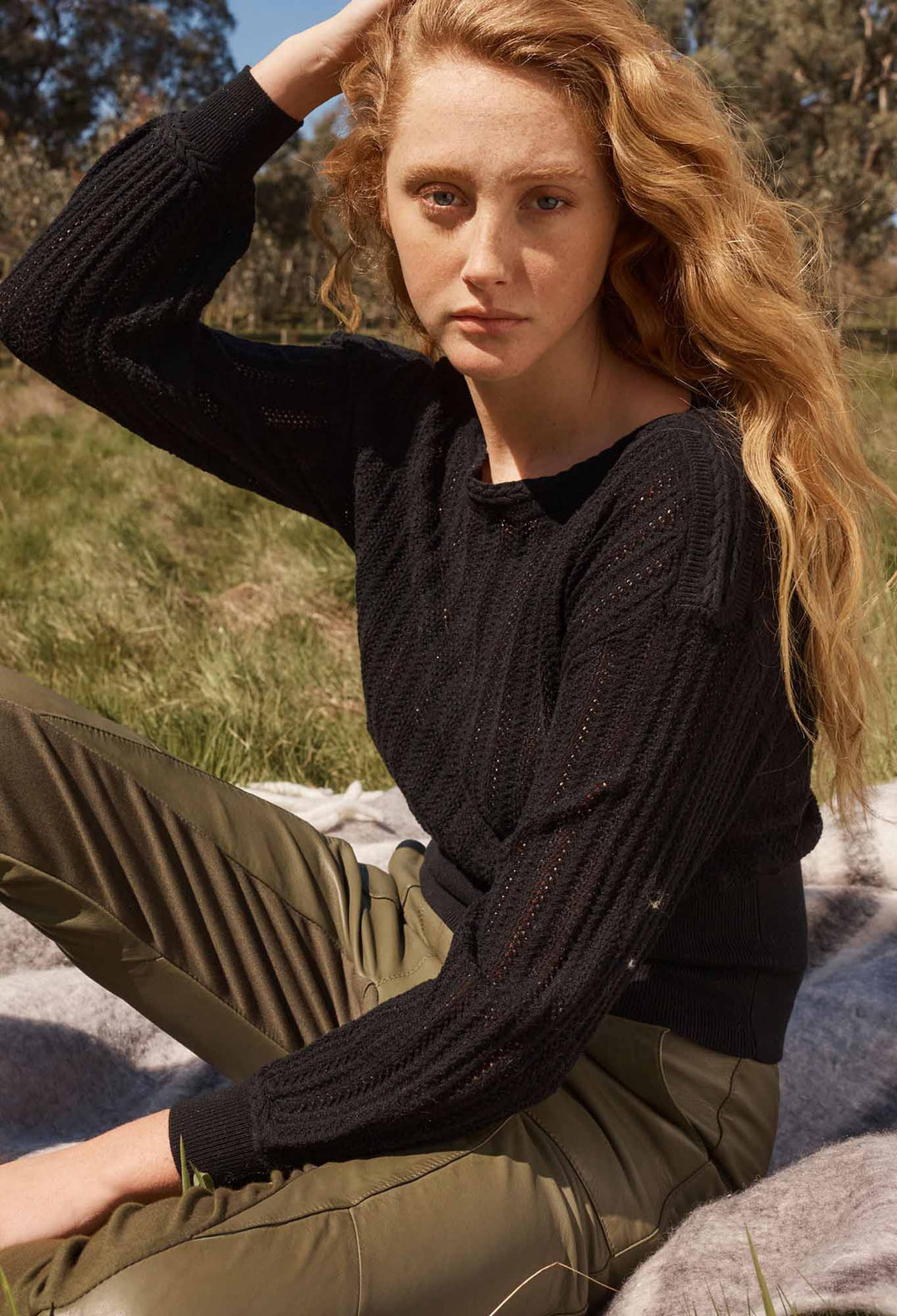ONCE WAS Marley Superfine Knit Top - Black knit Once Was