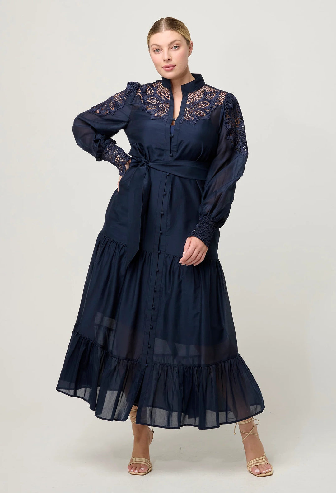 ONCE WAS Mirador Cotton Silk Maxi detail dress - Night Sky - Stanleyandstone