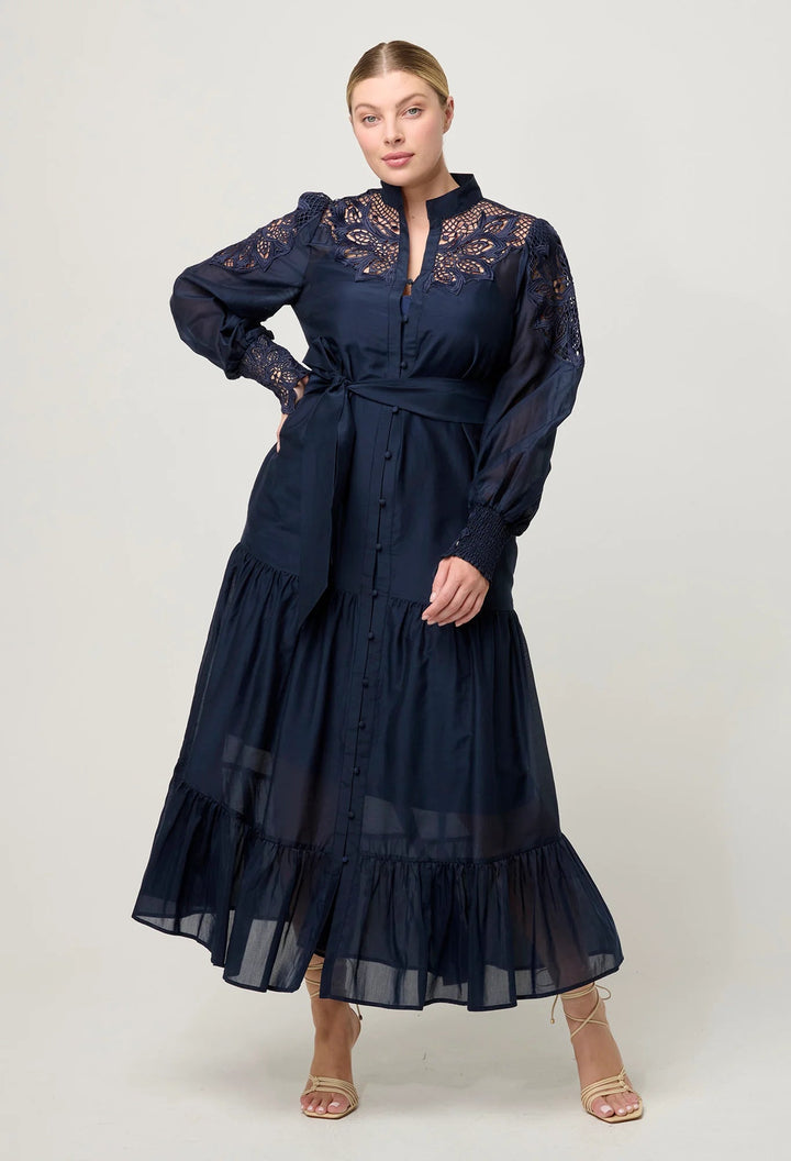 ONCE WAS Mirador Cotton Silk Maxi detail dress - Night Sky - Stanleyandstone