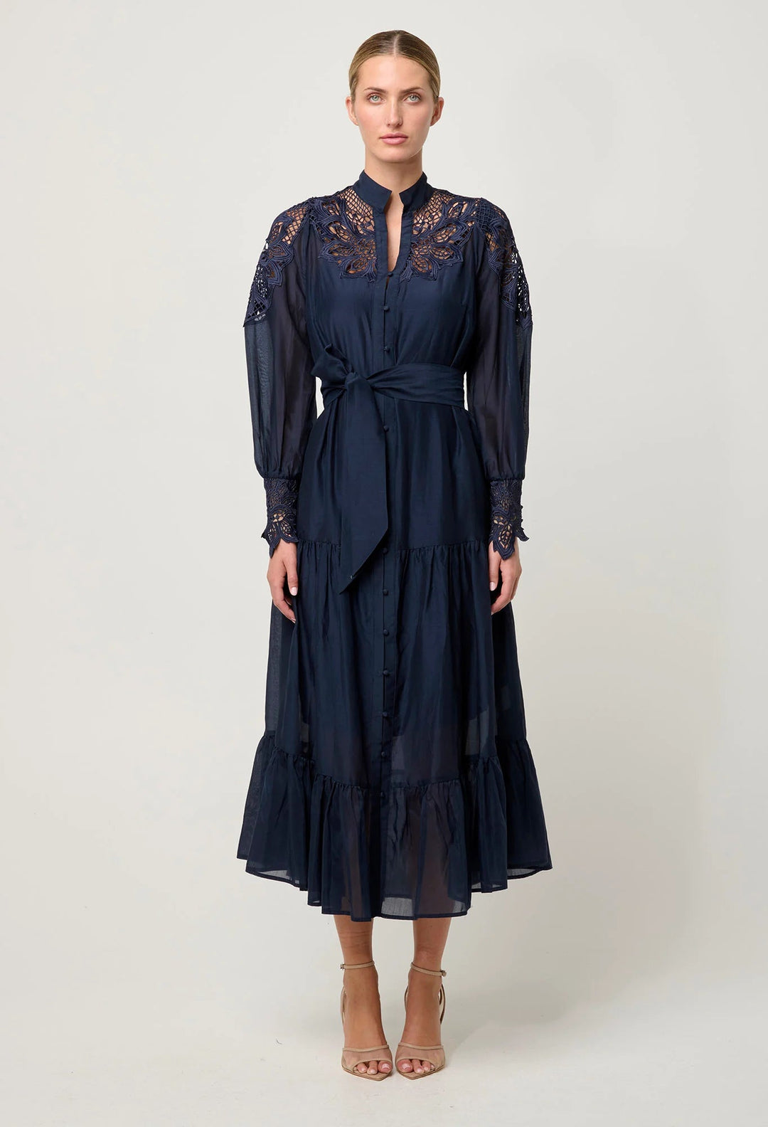 ONCE WAS Mirador Cotton Silk Maxi detail dress - Night Sky - Stanleyandstone