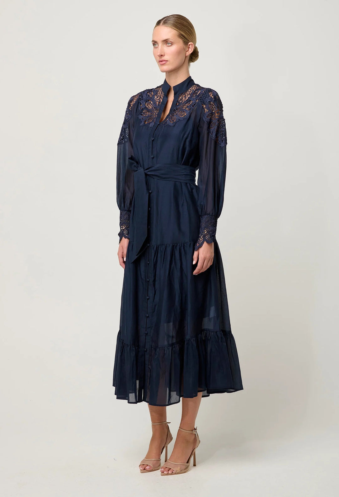 ONCE WAS Mirador Cotton Silk Maxi detail dress - Night Sky - Stanleyandstone