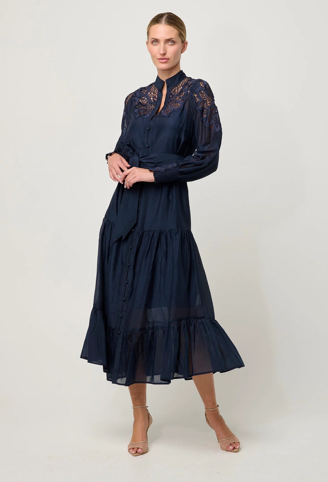 ONCE WAS Mirador Cotton Silk Maxi detail dress - Night Sky - Stanleyandstone