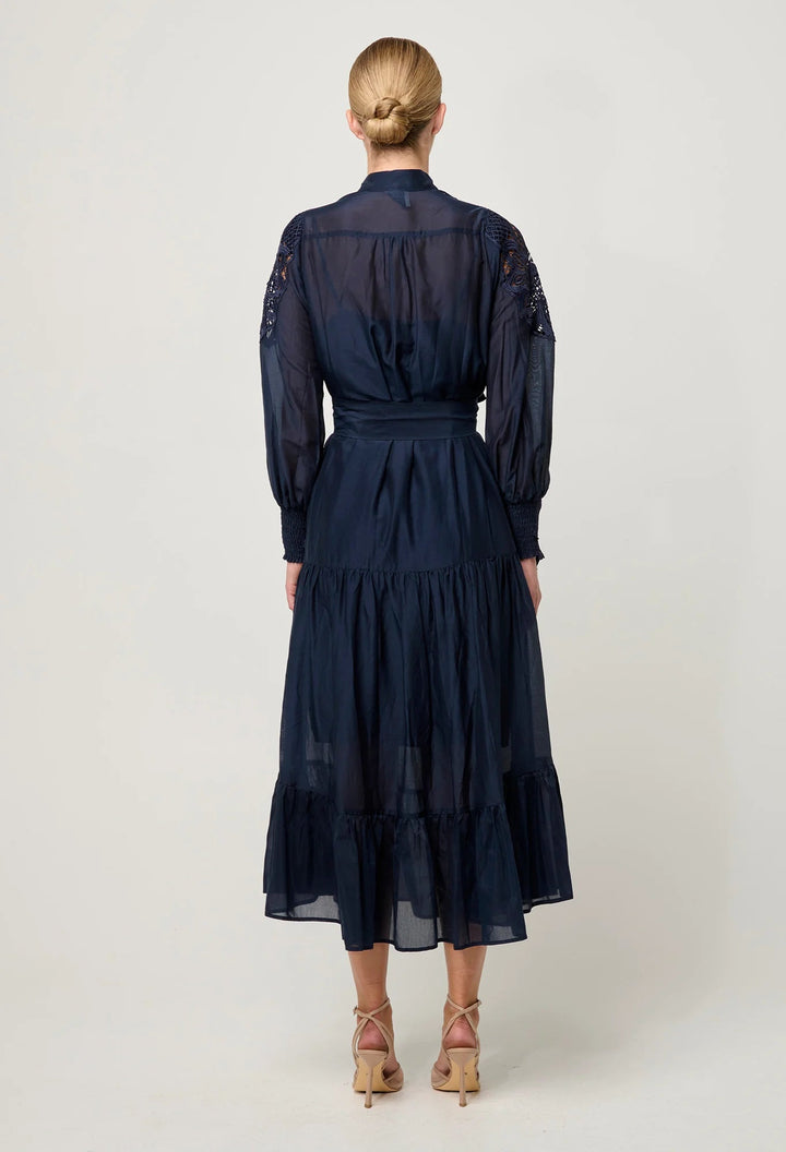 ONCE WAS Mirador Cotton Silk Maxi detail dress - Night Sky - Stanleyandstone
