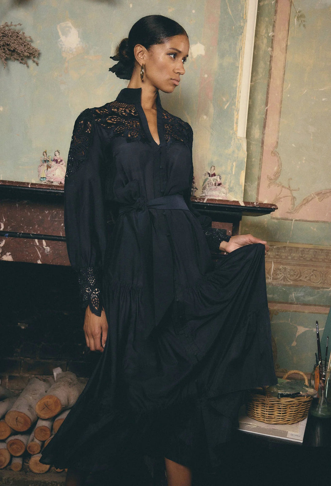 ONCE WAS Mirador Cotton Silk Maxi detail dress - Night Sky - Stanleyandstone