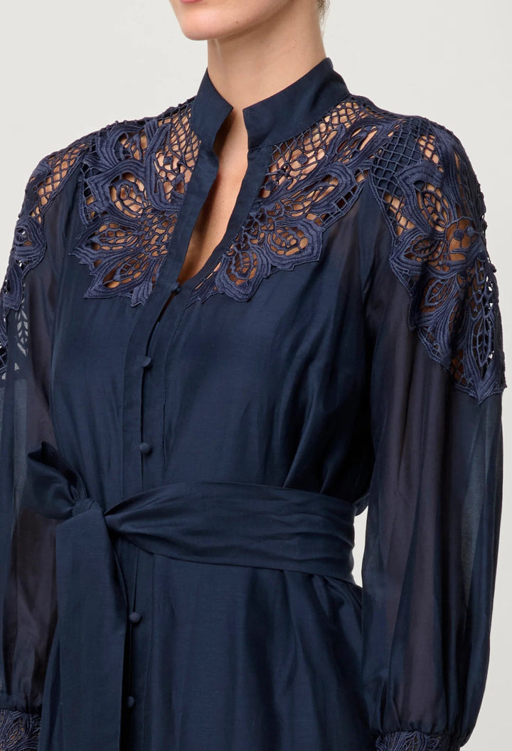 ONCE WAS Mirador Cotton Silk Maxi detail dress - Night Sky - Stanleyandstone