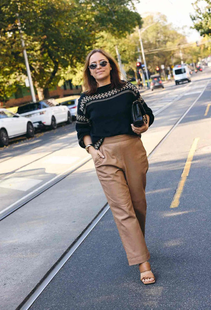 ONCE WAS Montoya Leather Straight leg Pant - Wheat Pant Once Was