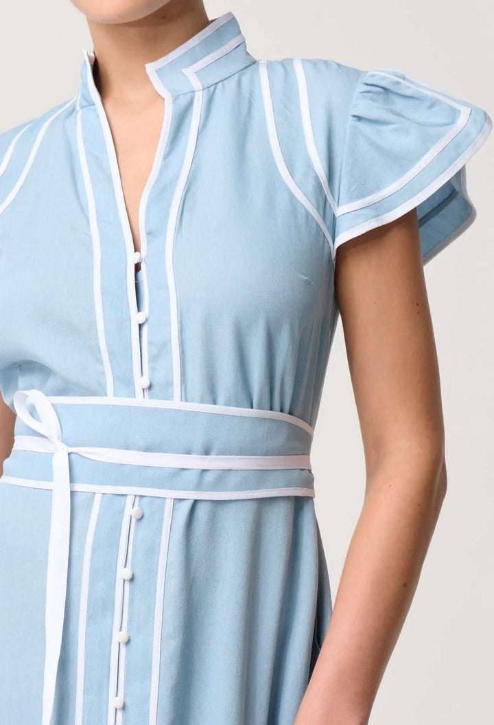 ONCE WAS Panama Tencel Contrast Bind Dress - Chambray Dress Once Was