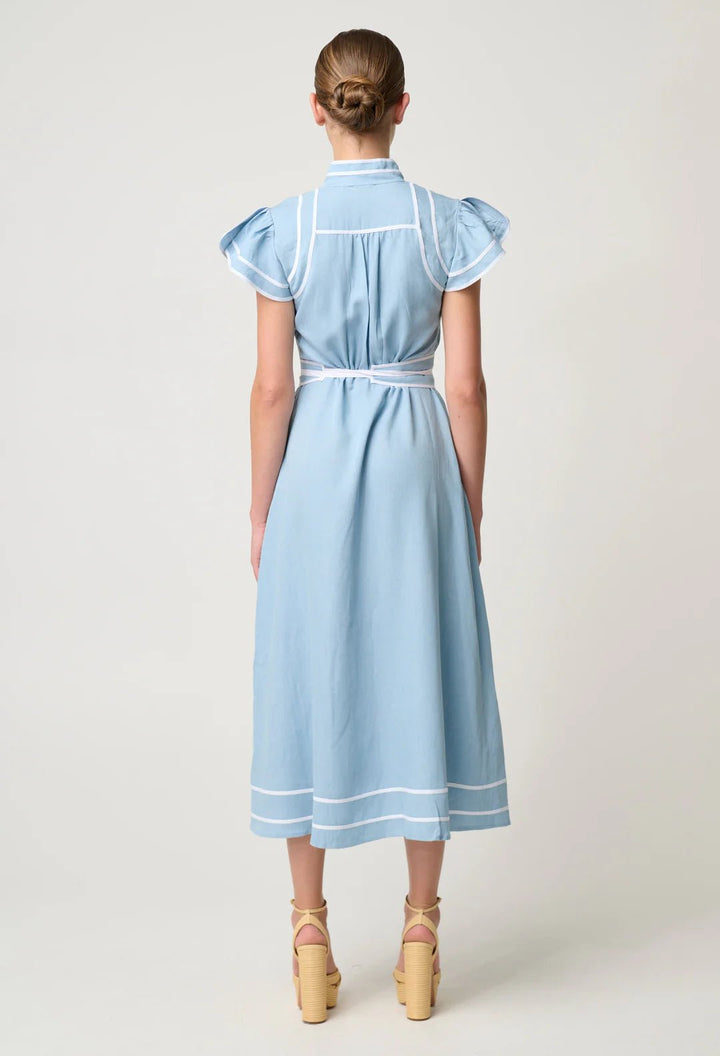 ONCE WAS Panama Tencel Contrast Bind Dress - Chambray Dress Once Was