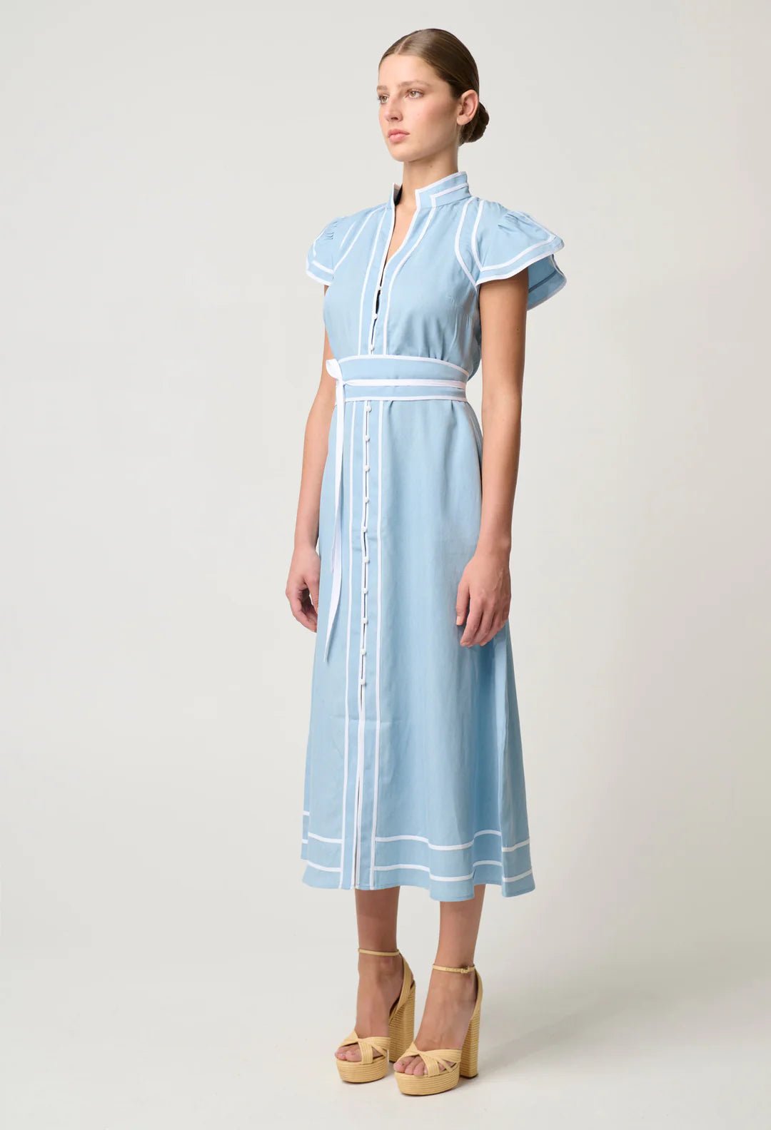 ONCE WAS Panama Tencel Contrast Bind Dress - Chambray Dress Once Was
