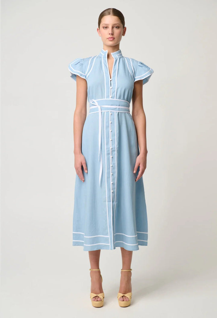 ONCE WAS Panama Tencel Contrast Bind Dress - Chambray Dress Once Was
