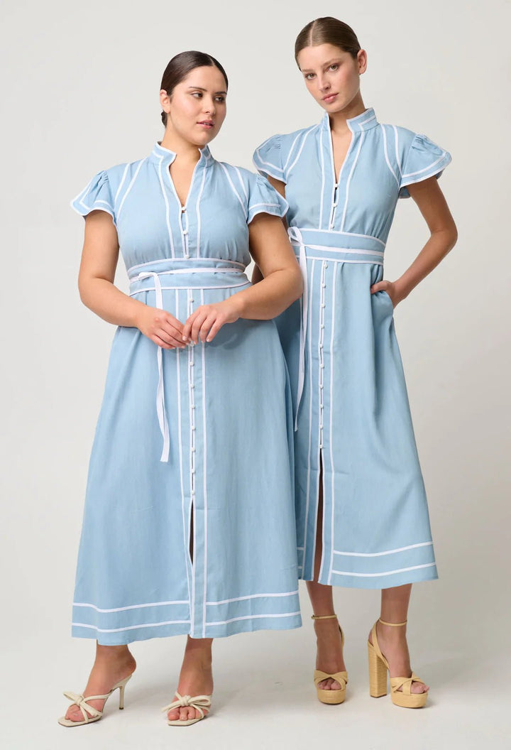 ONCE WAS Panama Tencel Contrast Bind Dress - Chambray Dress Once Was