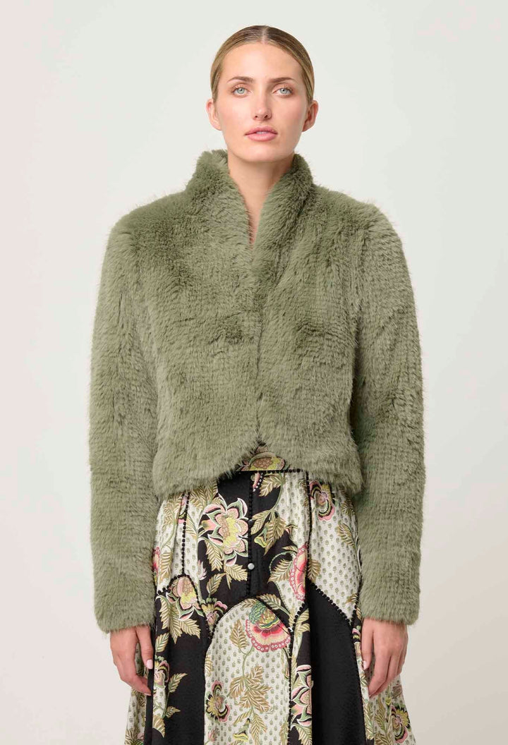 ONCE WAS Reina Faux Fur Jacket in Jade Mist Coats & Jackets Once Was