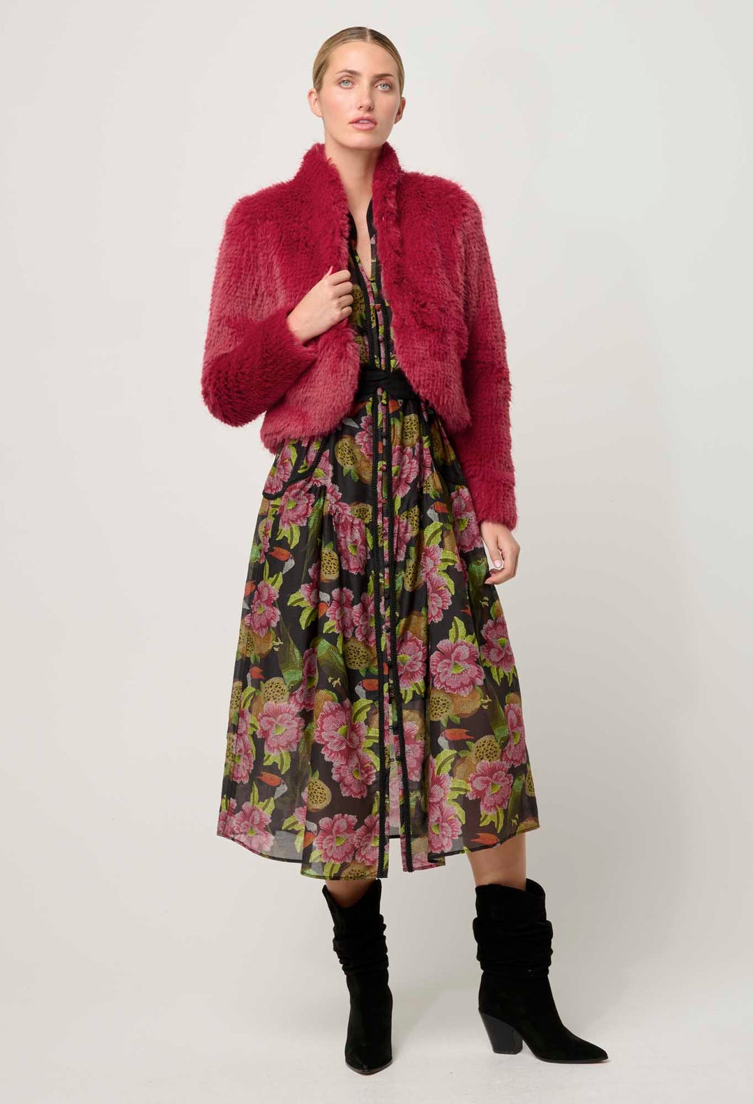 ONCE WAS Reina Faux Fur Jacket in Rosa Coats & Jackets Once Was