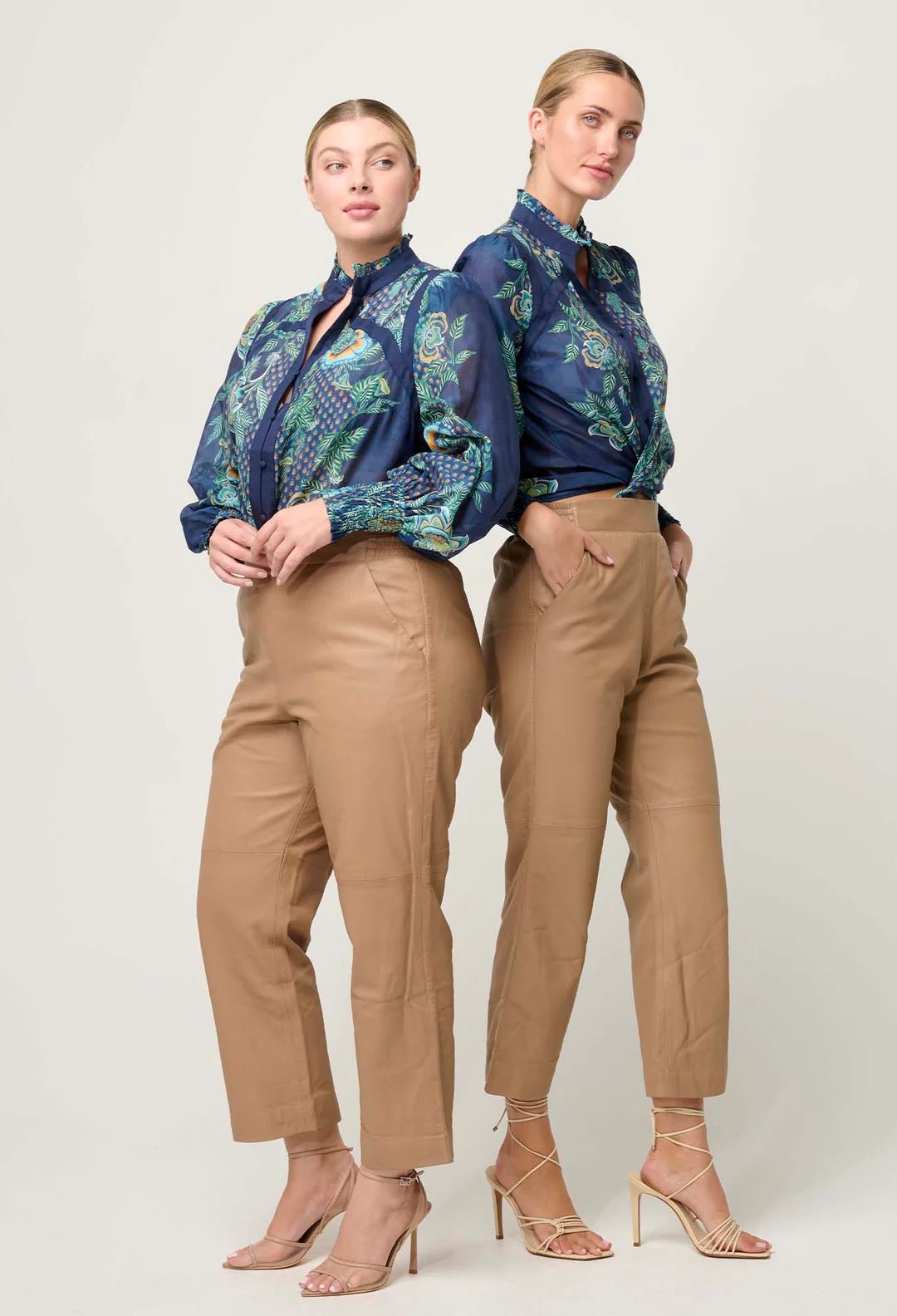 Once Was Renata Placement Print Contrast trim Silk Blouse - Maripos Zafiro Blouse Once Was