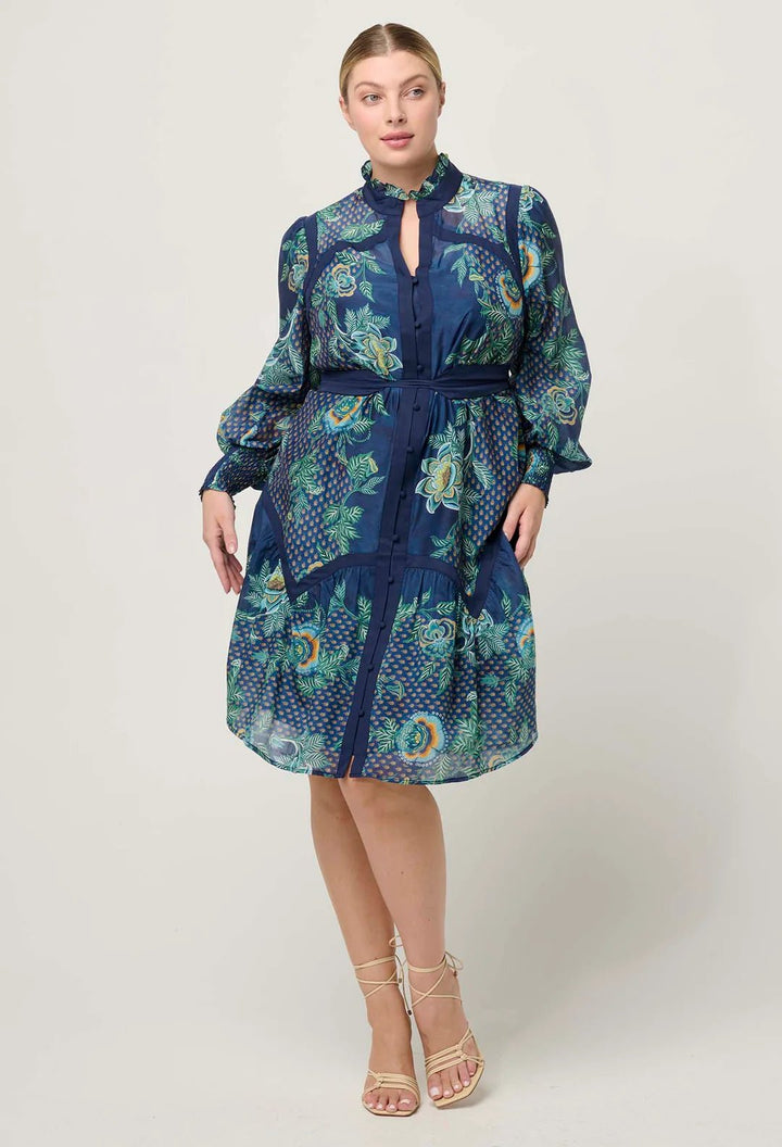ONCE WAS Renata Placement print cotton silk midi dress - Mariposa Zafiro Dress Once Was