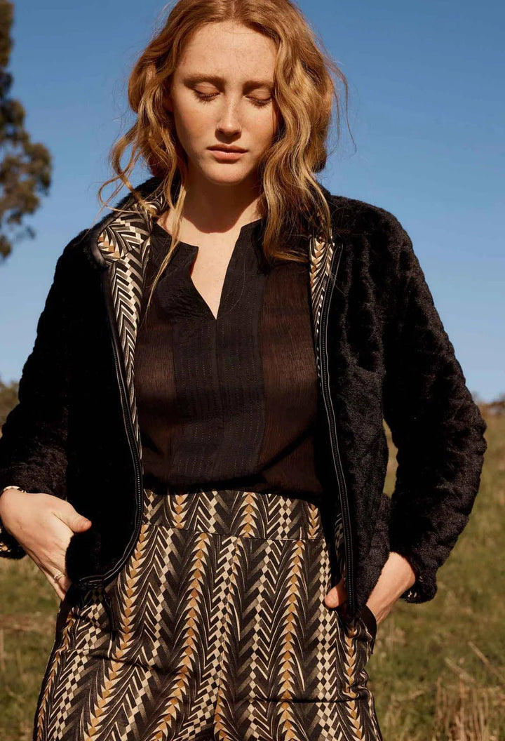 ONCE WAS Rylie Reversible Ponte Fur - Black Bromegrass Coats & Jackets Once Was