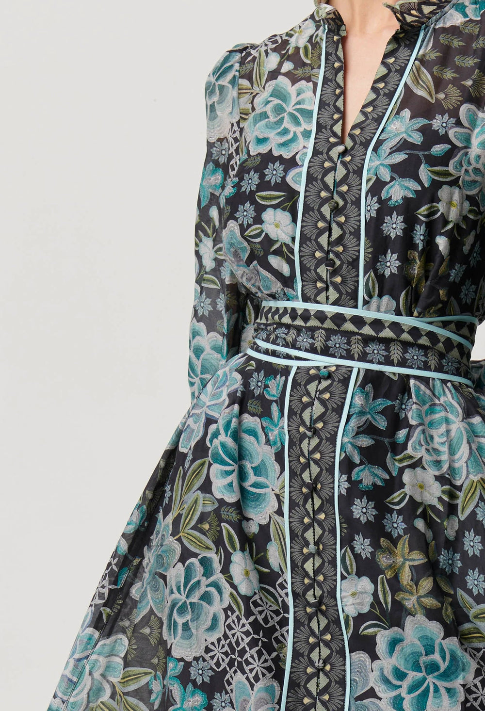 ONCE WAS Sienna Contrast Trim Cotton Silk Dress - Dahlia Fields Dress Once Was