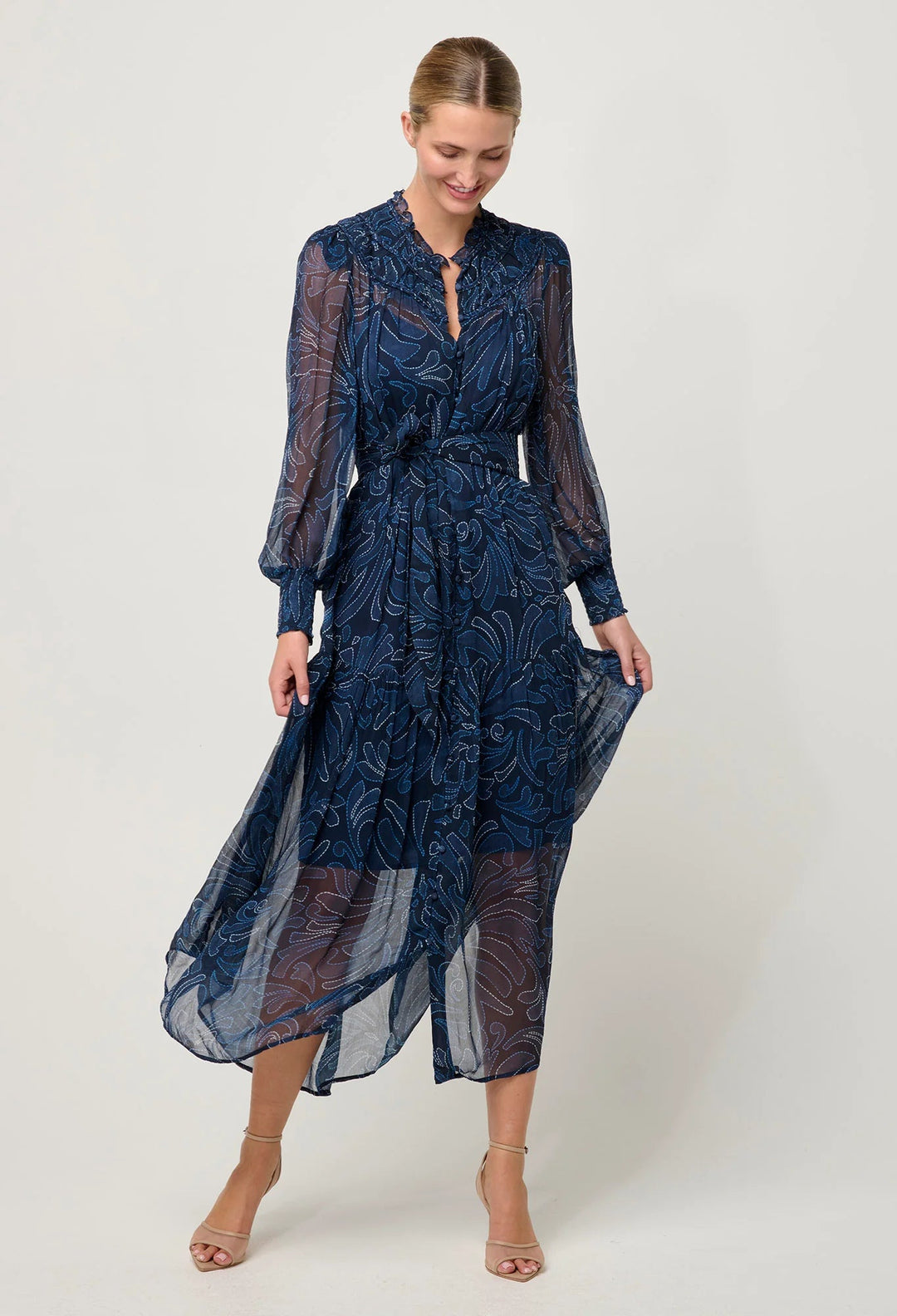ONCE WAS Solana Viscose Chiffon Midi Dress in Altimira Dress Once Was