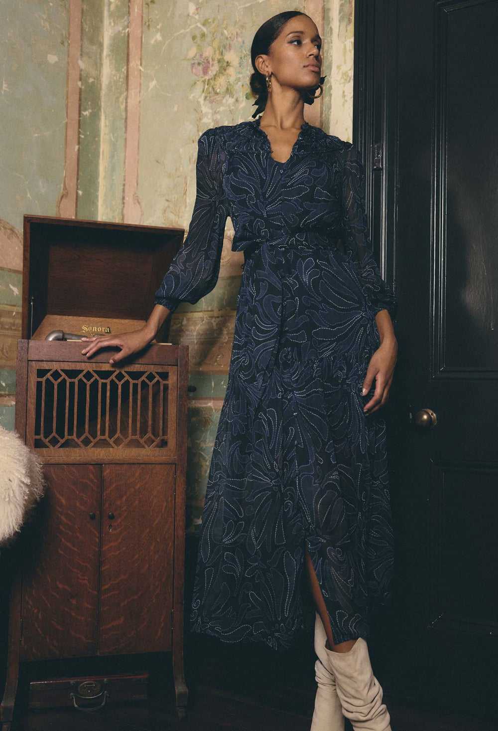 ONCE WAS Solana Viscose Chiffon Midi Dress in Altimira Dress Once Was