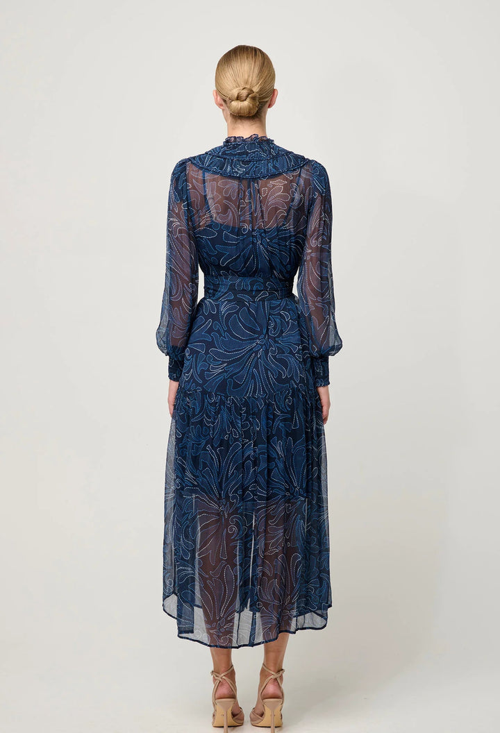 ONCE WAS Solana Viscose Chiffon Midi Dress in Altimira Dress Once Was