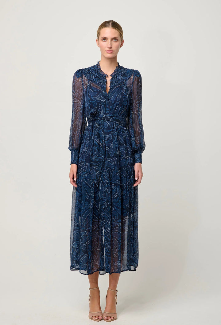 ONCE WAS Solana Viscose Chiffon Midi Dress in Altimira Dress Once Was