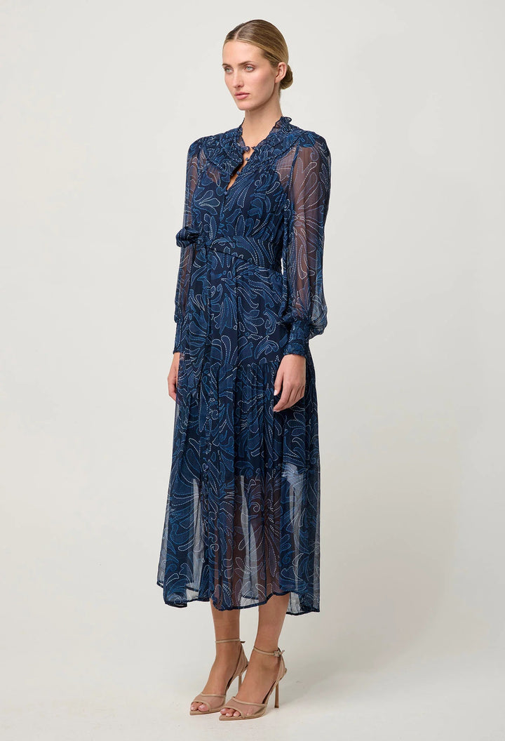 ONCE WAS Solana Viscose Chiffon Midi Dress in Altimira Dress Once Was