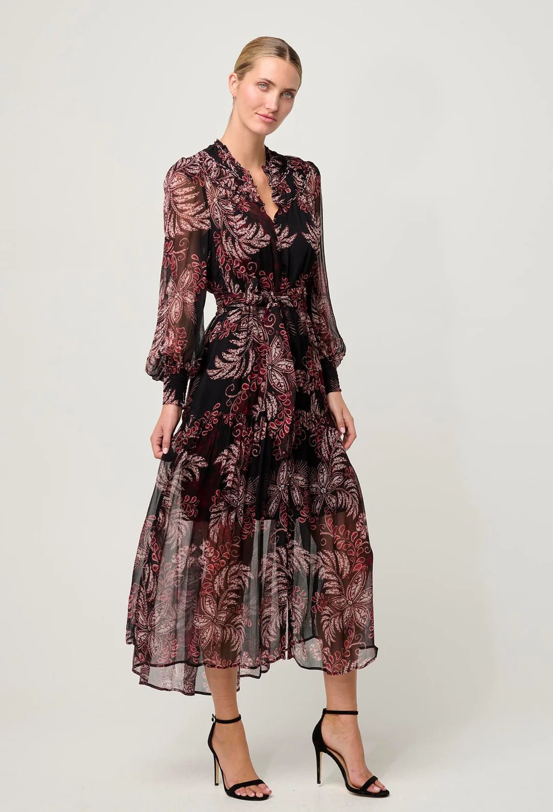 ONCE WAS Solana Viscose Chiffon Midi Dress in Torera Rosa Dress Once Was