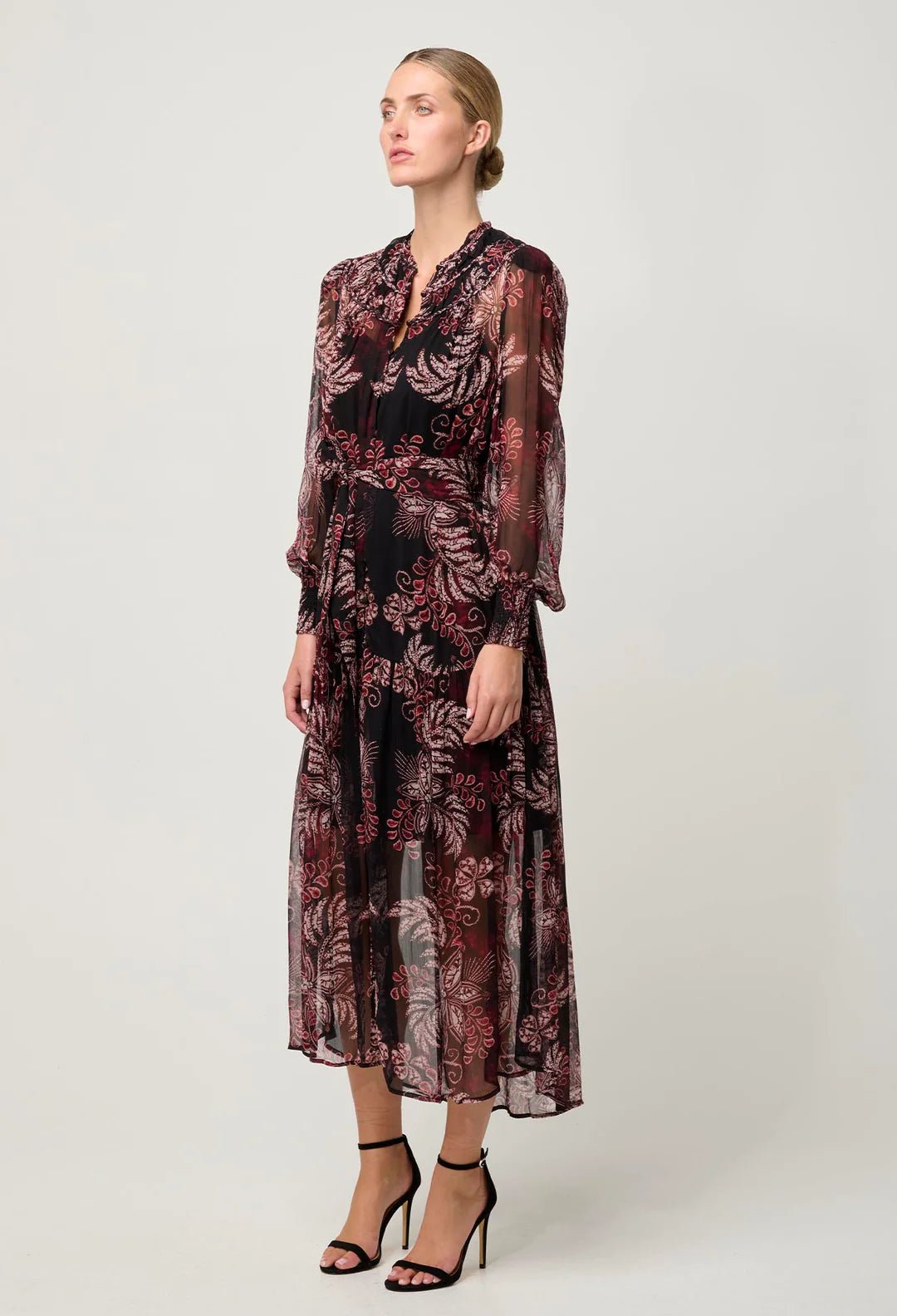 ONCE WAS Solana Viscose Chiffon Midi Dress in Torera Rosa Dress Once Was