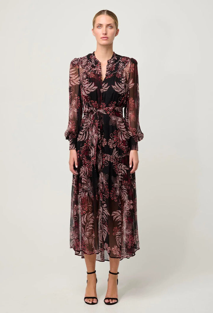 ONCE WAS Solana Viscose Chiffon Midi Dress in Torera Rosa Dress Once Was