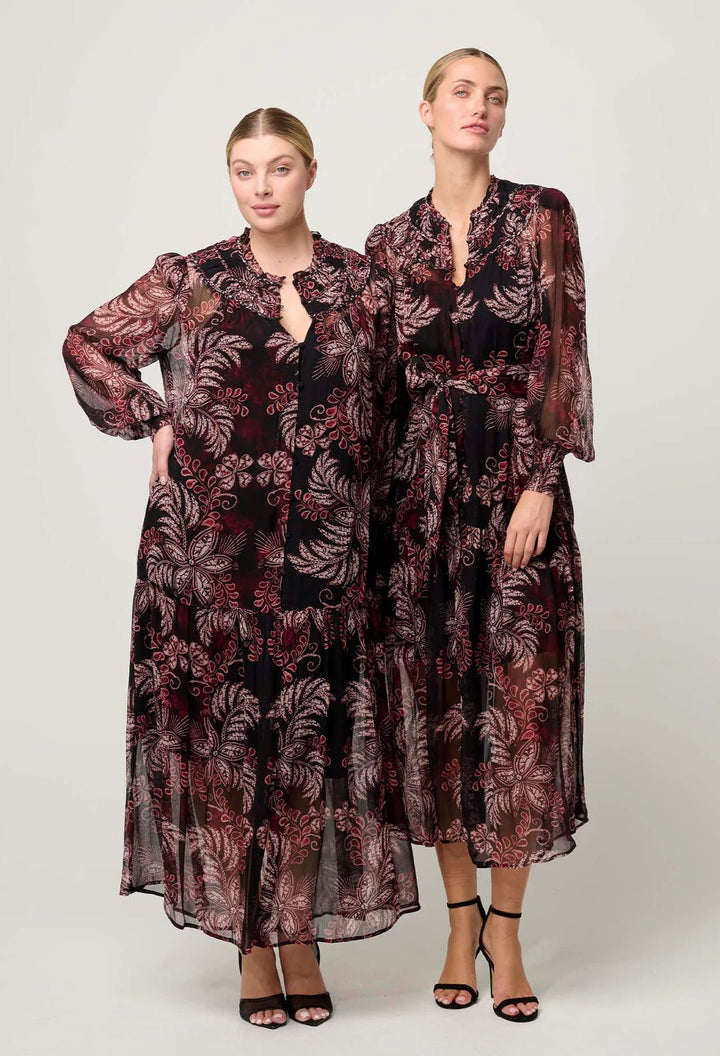 ONCE WAS Solana Viscose Chiffon Midi Dress in Torera Rosa Dress Once Was