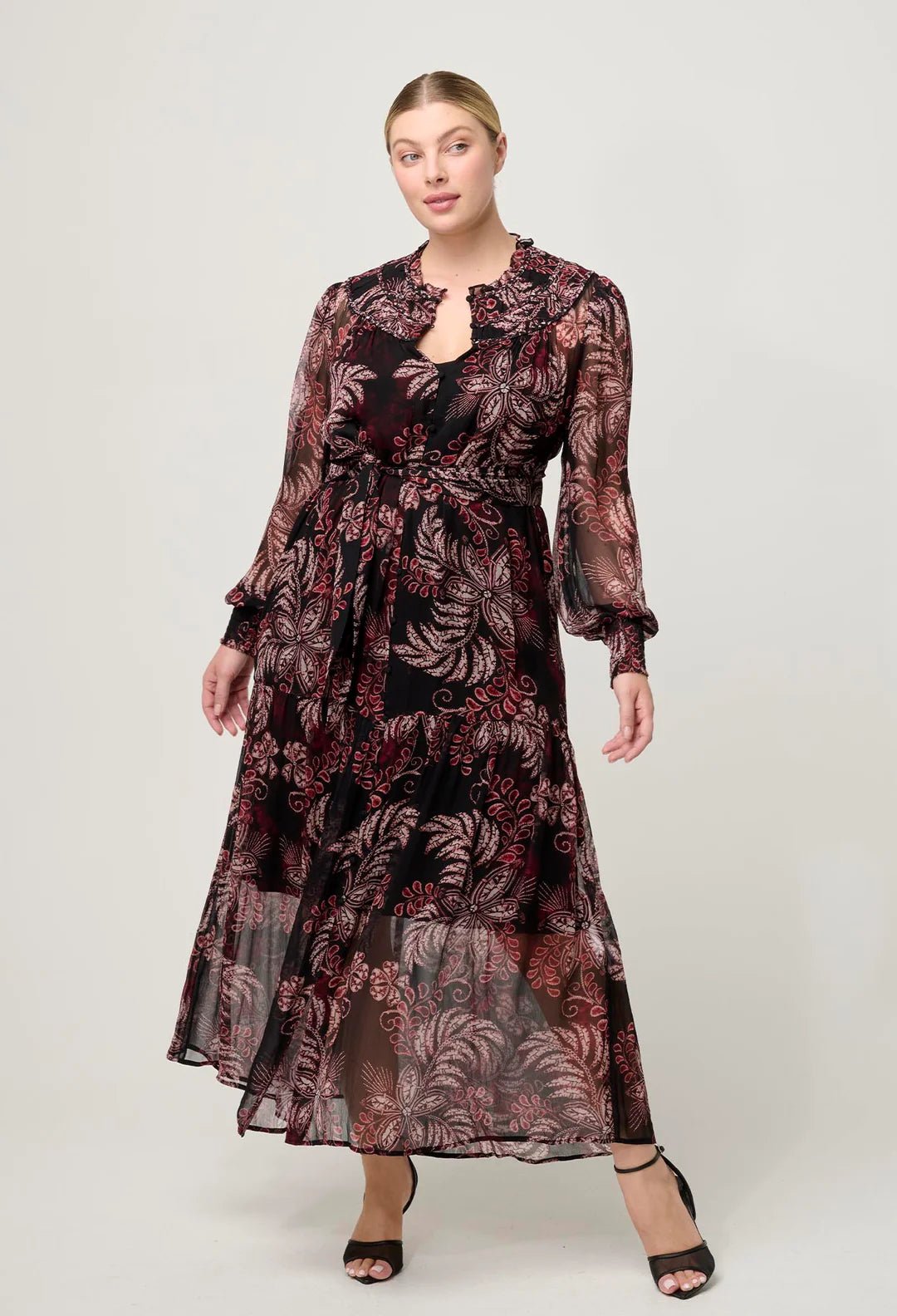 ONCE WAS Solana Viscose Chiffon Midi Dress in Torera Rosa Dress Once Was