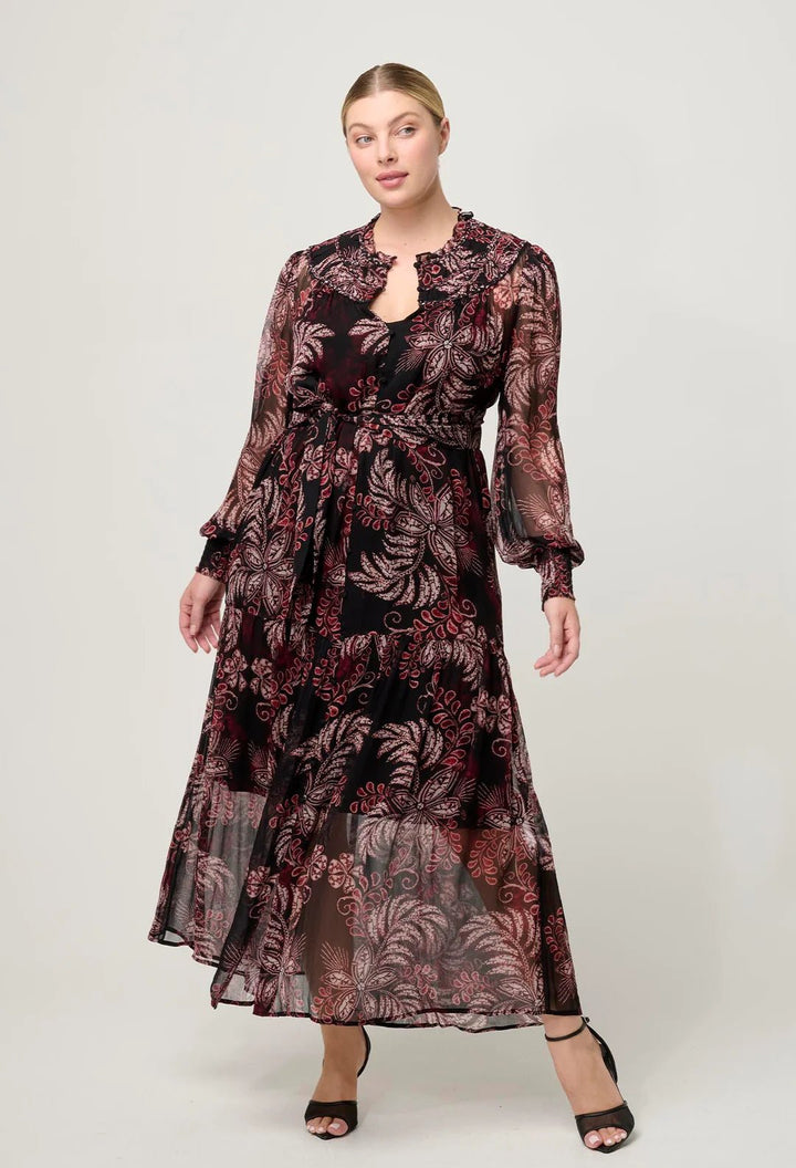 ONCE WAS Solana Viscose Chiffon Midi Dress in Torera Rosa Dress Once Was