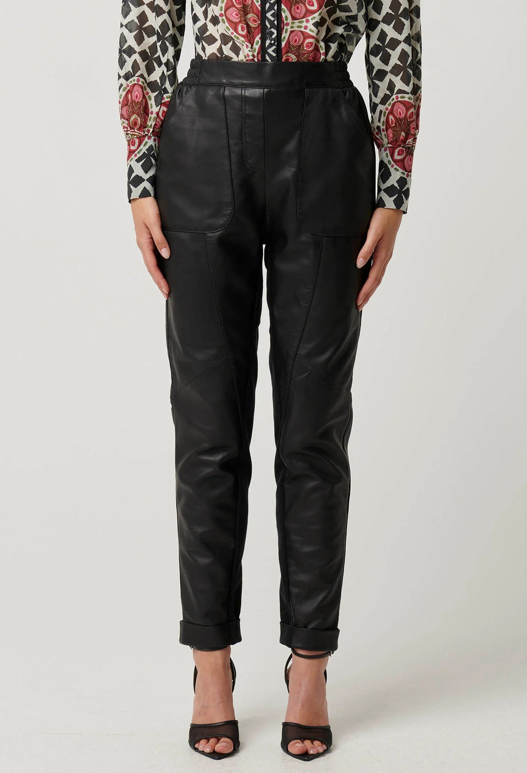 ONCE WAS Sylvan Leather Curved Panel Jogger - Black Pant Once Was