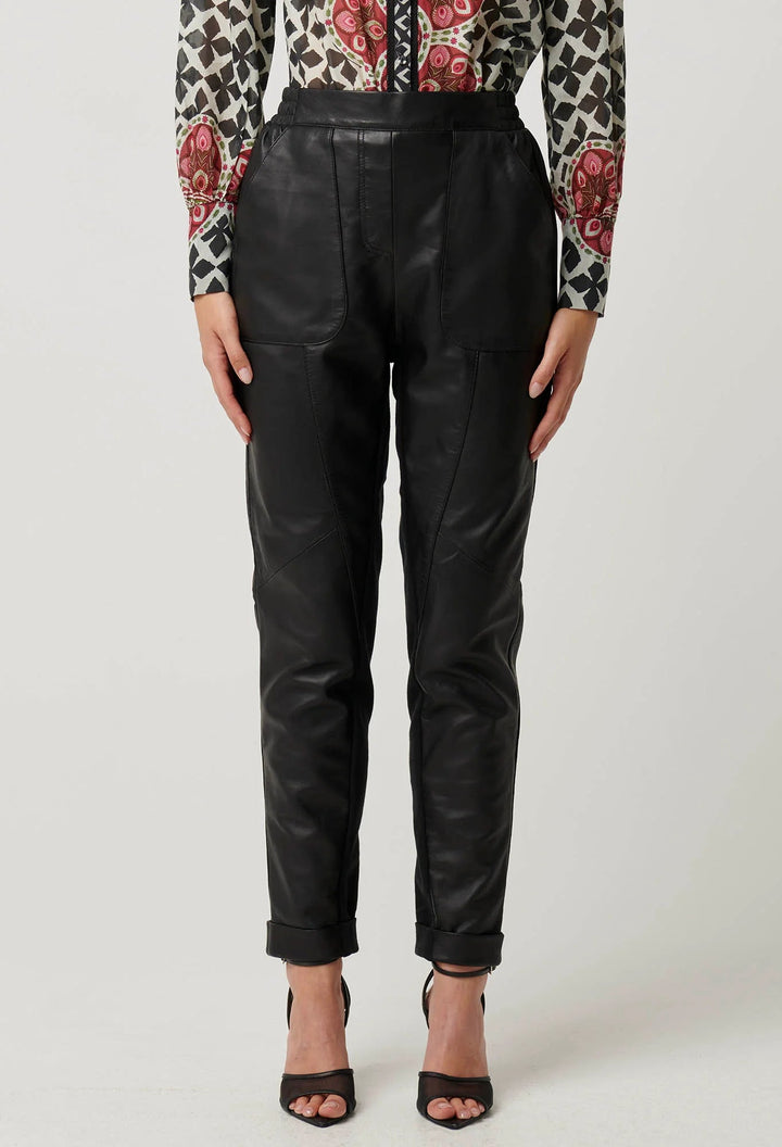 ONCE WAS Sylvan Leather Curved Panel Jogger - Black Pant Once Was