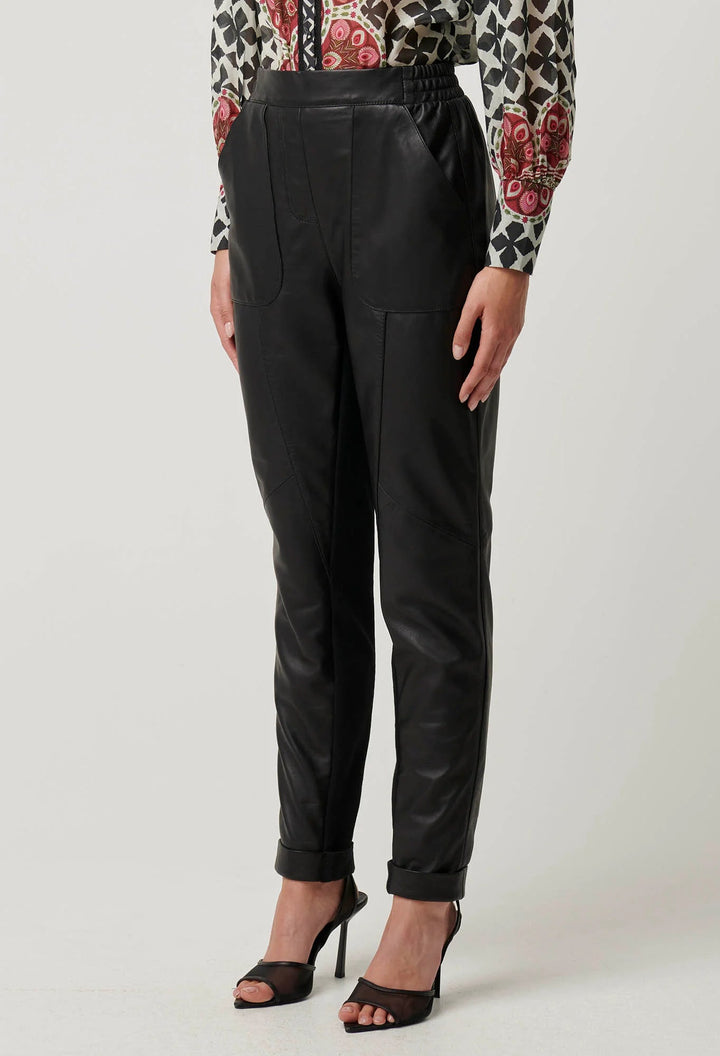 ONCE WAS Sylvan Leather Curved Panel Jogger - Black Pant Once Was