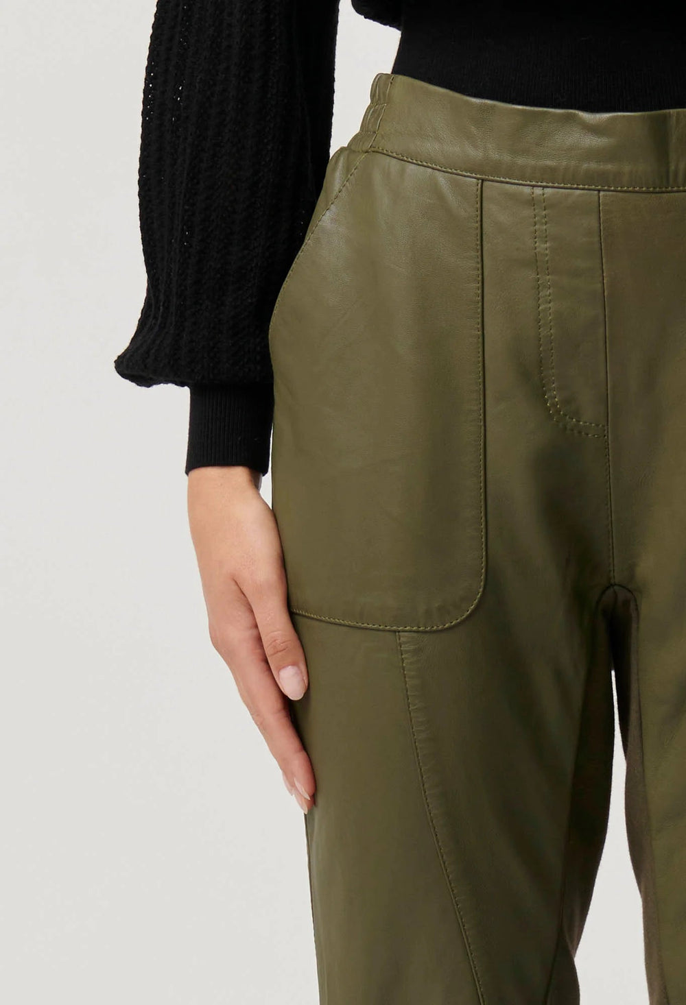 ONCE WAS Sylvan Leather Curved Panel Jogger - Moss Pant Once Was