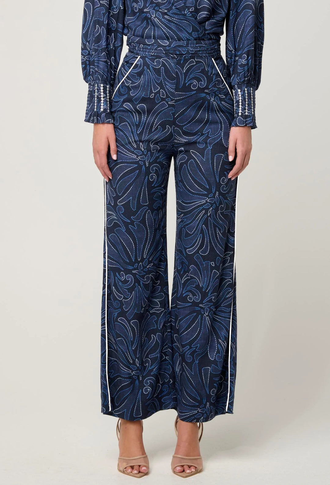 ONCE WAS Sylvan Merida contrast trim pleated waist linen viscose pant - altamira Pant Once Was