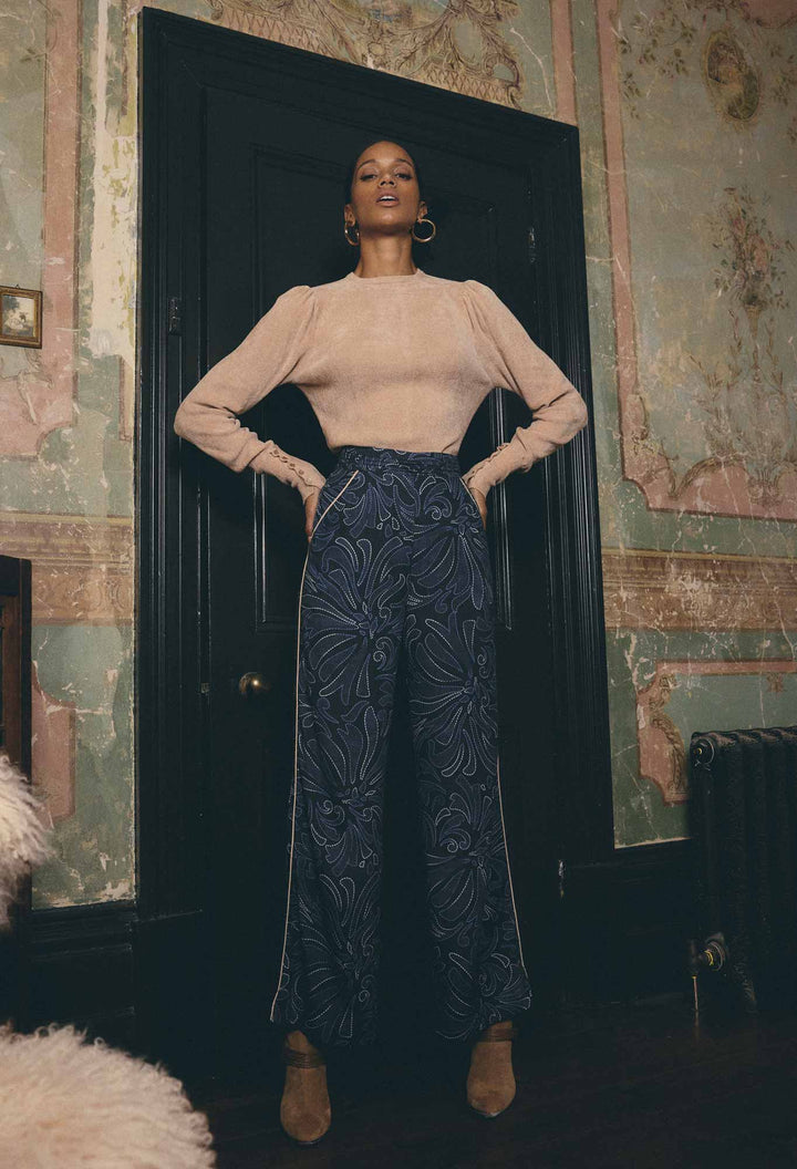 ONCE WAS Sylvan Merida contrast trim pleated waist linen viscose pant - altamira Pant Once Was