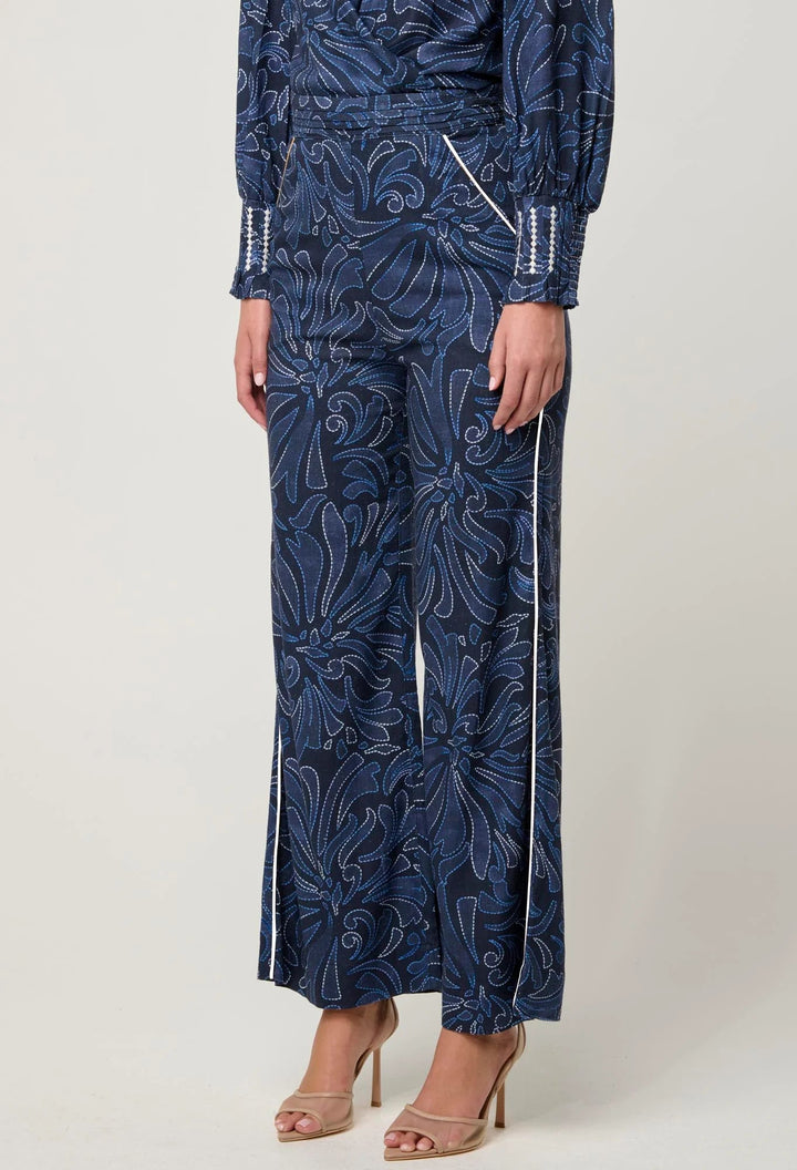 ONCE WAS Sylvan Merida contrast trim pleated waist linen viscose pant - altamira Pant Once Was