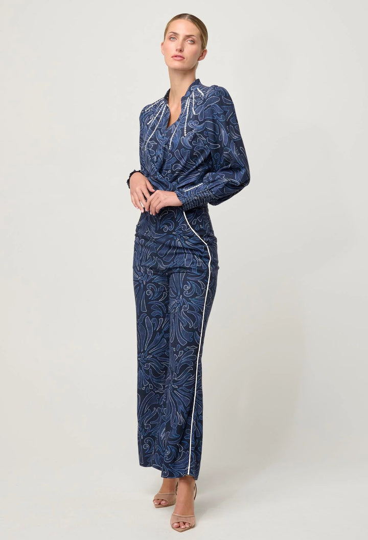 ONCE WAS Sylvan Merida contrast trim pleated waist linen viscose pant - altamira Pant Once Was