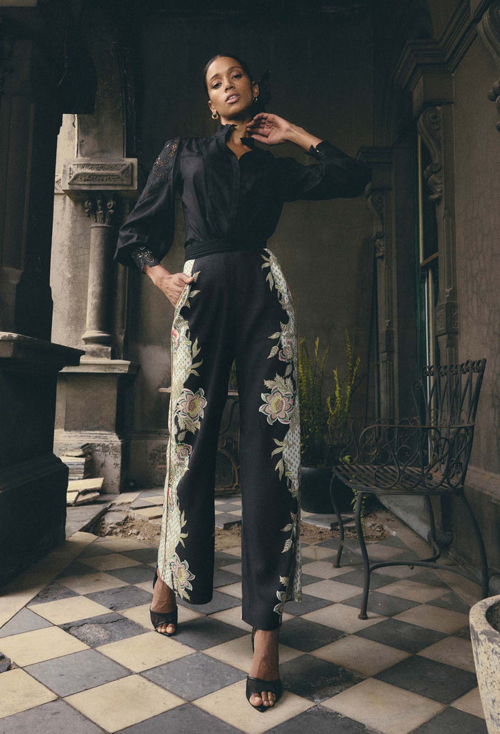 Sylvan Merida Linen Viscose Pant in Mariposa Nero Pant Once Was