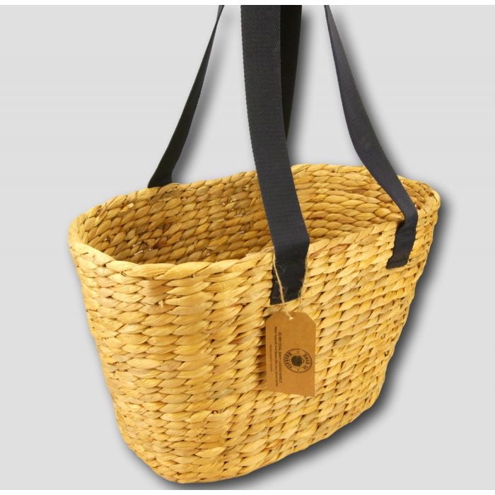 Oval Water Hyacinth Basket - Navy Canvas Handles basket Back to Baskets