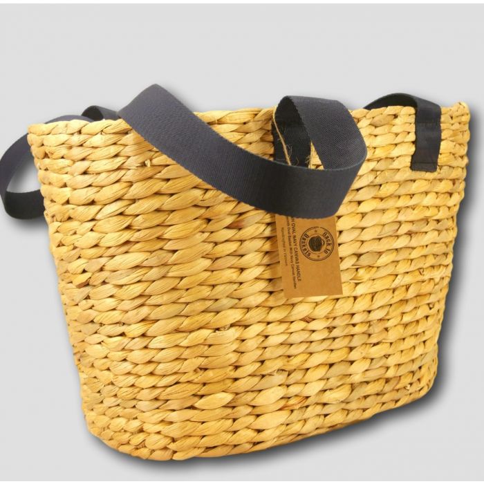 Oval Water Hyacinth Basket - Navy Canvas Handles basket Back to Baskets