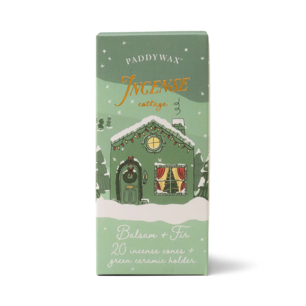 Paddywax - Incense Cone Holiday Green Ceramic Cottage w/ 20 Incense Cones - Balsam & Fir candle Paddywax