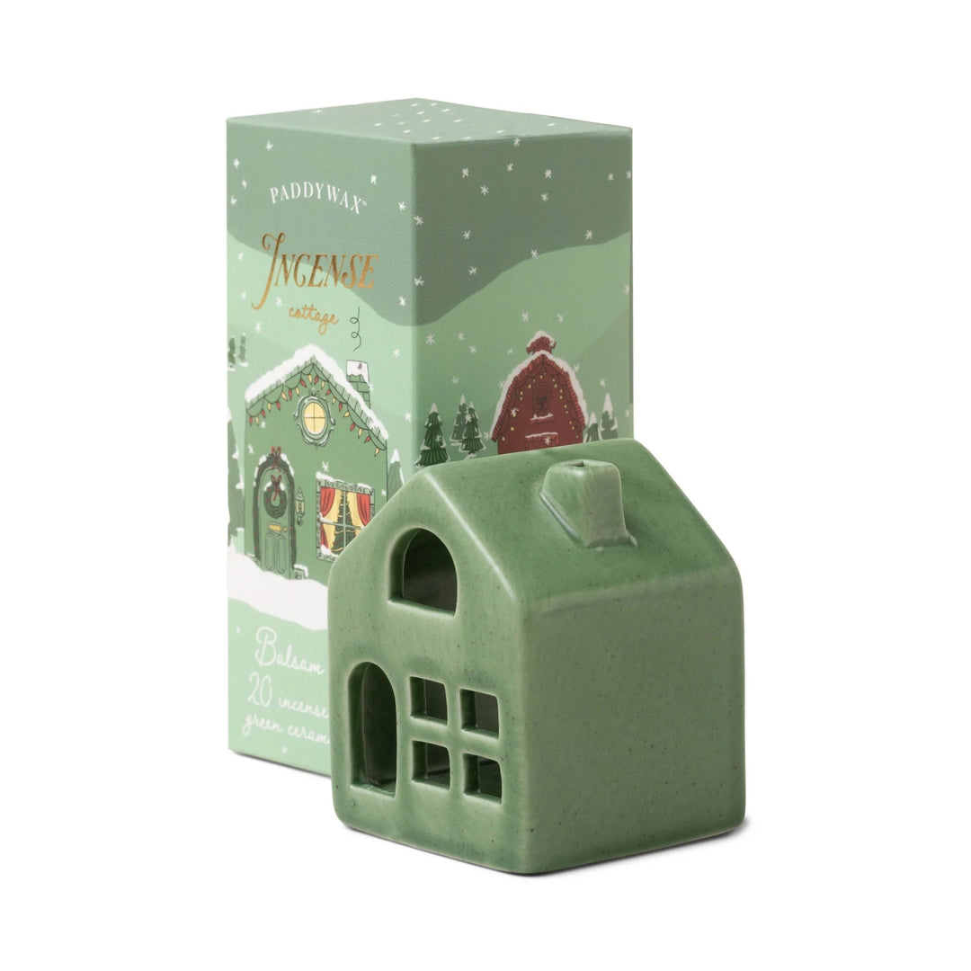 Paddywax - Incense Cone Holiday Green Ceramic Cottage w/ 20 Incense Cones - Balsam & Fir candle Paddywax