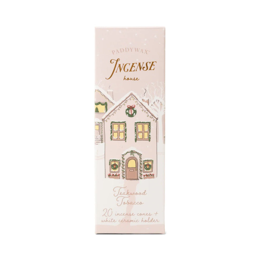 Paddywax -Incense Cone Holiday White Ceramic House w/ 20 Incense Cones - Teakwood Tobacco candle Paddywax