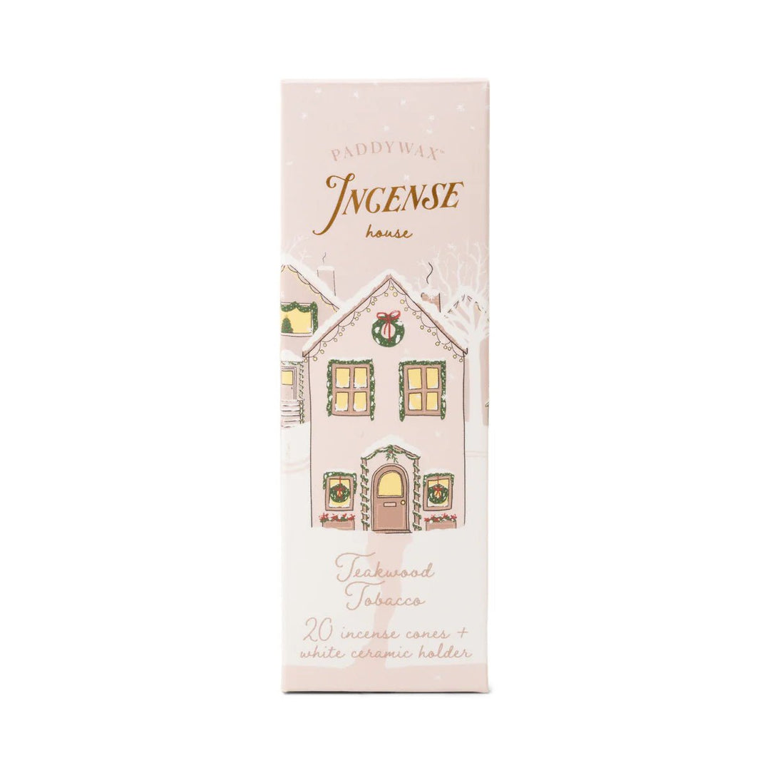 Paddywax -Incense Cone Holiday White Ceramic House w/ 20 Incense Cones - Teakwood Tobacco candle Paddywax