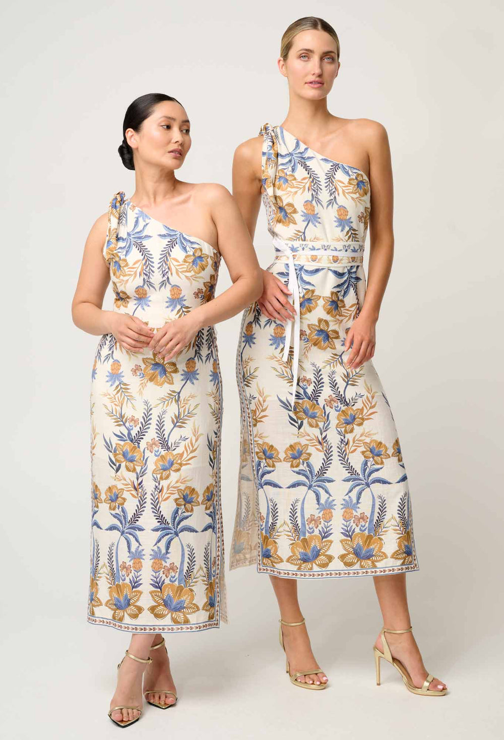 PETITE Amira One Shoulder Tie Linen Viscose Dress in Golden Medina - Stanleyandstone