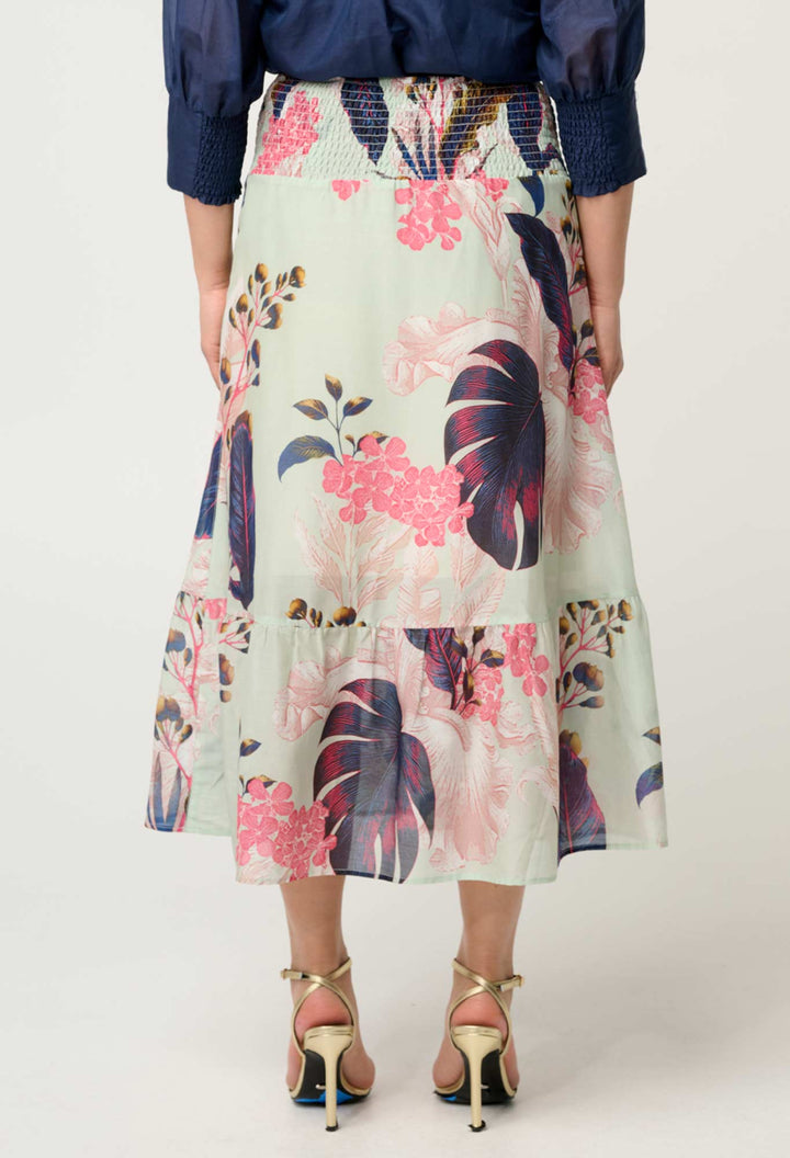 PETITE Cordelia Shirred Silk Cotton Skirt in Oasis Flora - Stanleyandstone